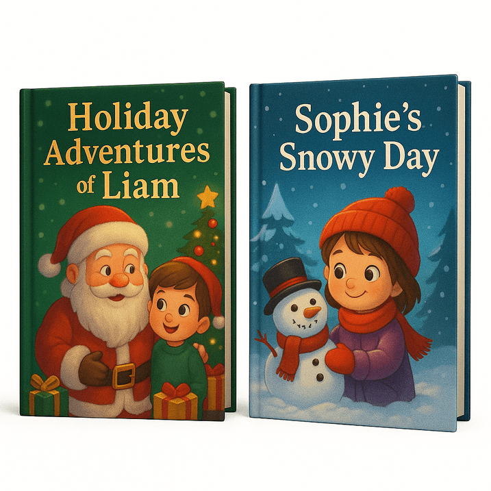 Personalized hardcover children's book with custom character illustrations and story